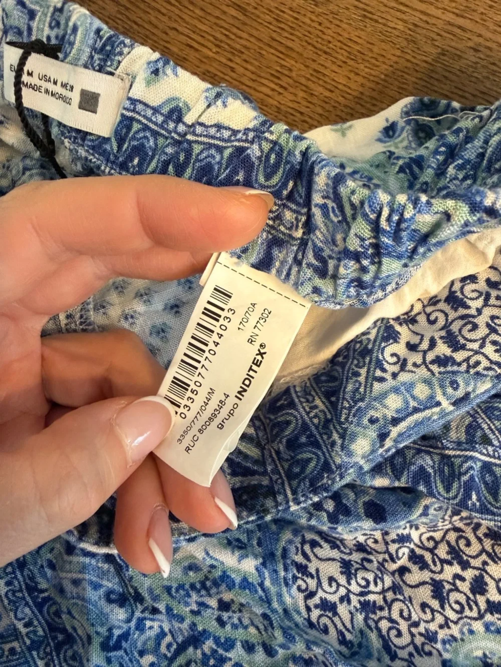 Zara Blue & White Paisley Matching Set – Button-Up Shirt + Elastic Waist Shorts
